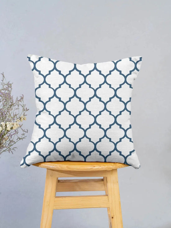 Trellis Printed 100% cotton geometric cushion cover for sofa - Royal Blue-230456098