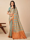 Saree Mall Women's Cotton Blend Blue Woven Design Designer Saree With Blouse Piece-NAMYA78301