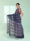 Dark Grey Patli Pallu Cotton Saree With Stripes Design-MA59CT06540017