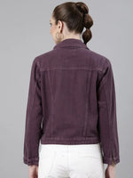 Women Violet Solid Denim Jacket-GZ-5598-Violet