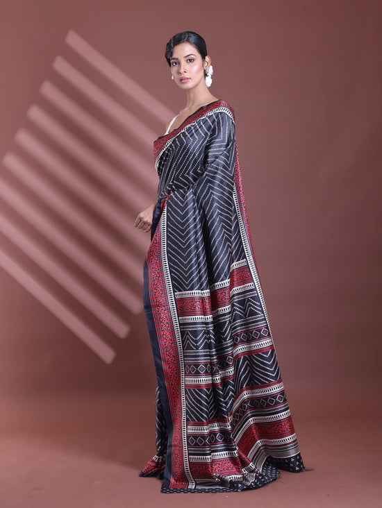 Black Bandhani Print Silk Soft Saree-MA60BSL01400030