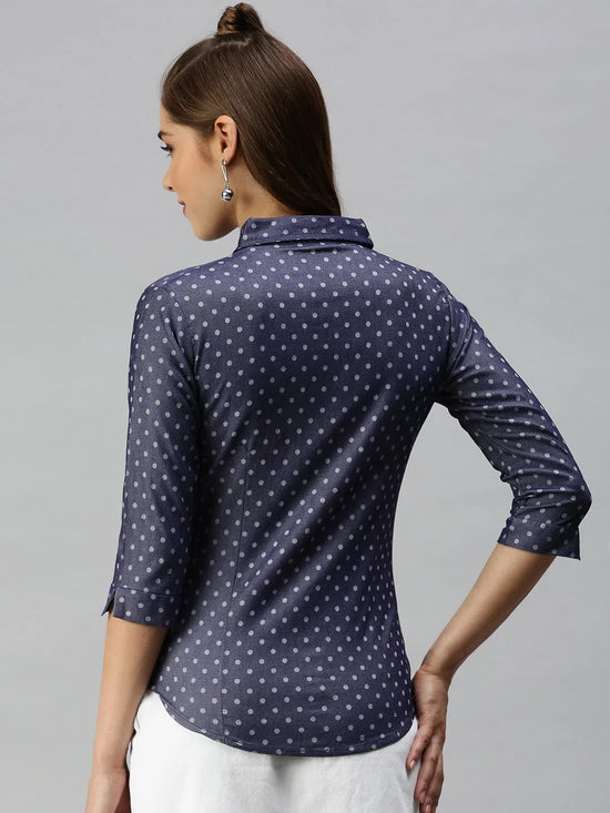 Women's Blue Printed Shirt-AE-5550175-Navyblue