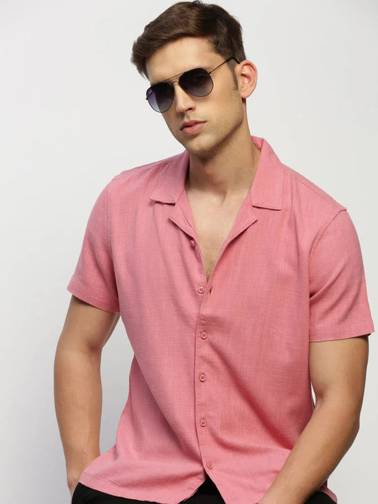 Men Peach Solid Shirt-AANYA-1688-Rose