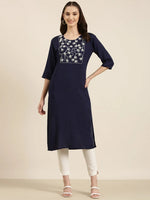 Women Navy Blue Solid Straight Kurta-NJ-3622212-Navyblue