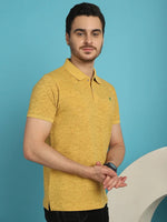 Venitian Men  Pique Matty Cotton Yellow Colour Polo Neck All Over Printed T-Shirt