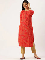 Women's Red Printed Straight Kurtas-GW-1434-Red