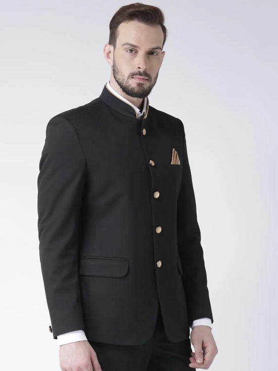 Hangup Men Standard Solid Men Formalwear-FawnBttnBlackBlazer