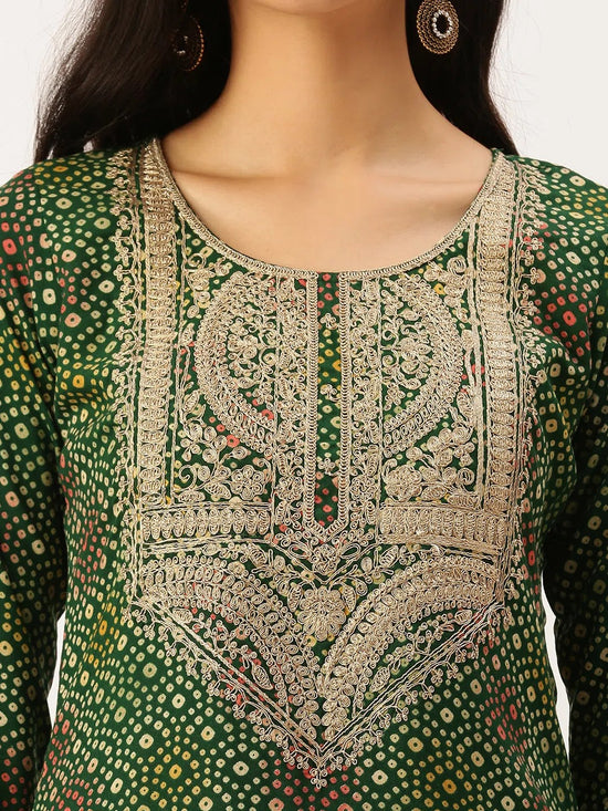 Women's Green Printed Straight Kurtas-AT-A418-K-Green