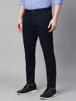 Genips Men's Cotton Stretch Caribbean Slim Fit Solid Navy Color Trousers