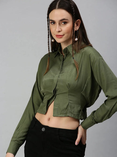 Women's Green Solid Tops-AE-7039-Olive