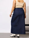 Women Navy Denim Acid Wash Front Button Skirt