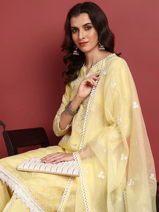 Ahika Organza Solid Yellow Indian Ethnic-PKSKD2433_XS