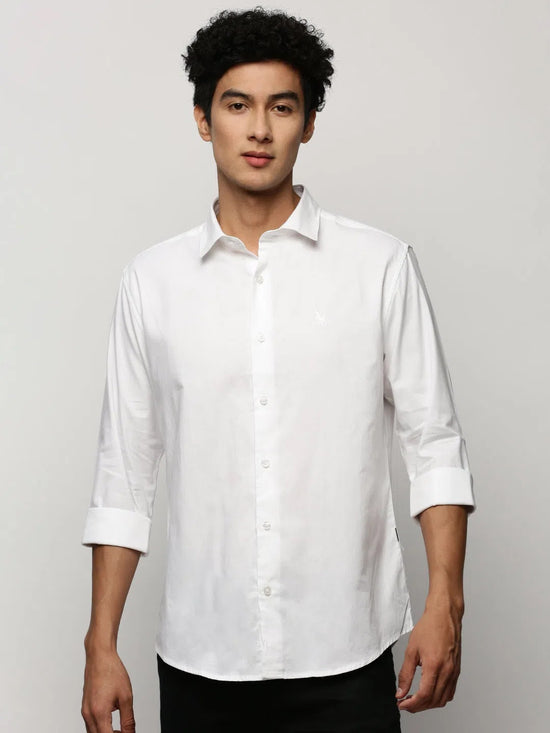 Men White Solid Shirt-FAVORPLAIN-208-White