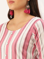 Women's Pink Striped Straight Kurta-SKC-3235-Pinkwhite