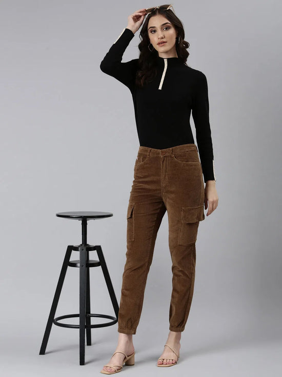 Women Coffee Brown Solid Joggers-IM-10635-Coffeebrown