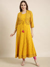 Women Anarkali Mustard Floral Kurta Comes With Overcoat-AT-JK-1158-Mustard