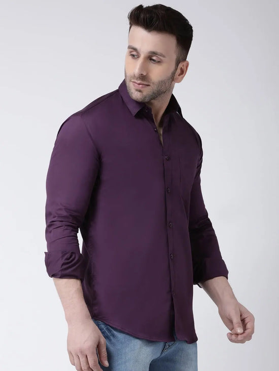 Hangup Men Slim Solid Shirts-CollarPurpleShirt