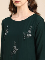 Women's Green Embellished Straight Kurta-SKC-942-Green