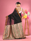 Black Cotton Blend Handwoven Saree With Jute Weaving Pallu-MA51BCT431930035