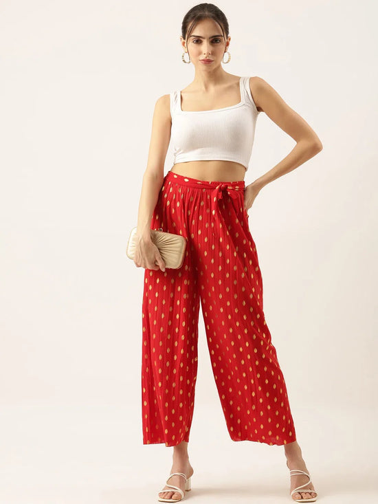 Women's Red Printed Parallel Trouser-AC-04-Red