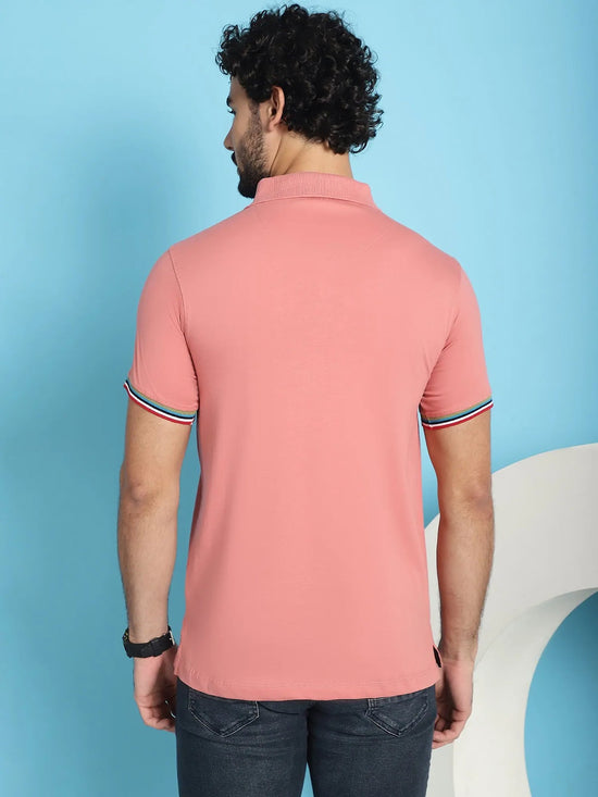 Venitian Men Double Mercerised Solid Polo Neck Pink T-Shirt for Men