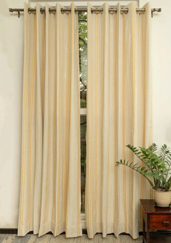 Aster linen minimal design curtain for living room - Room darkening - Mustard - Pack of 1-240421037