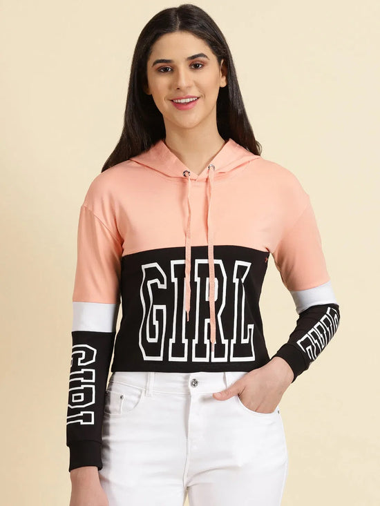 Women's Peach Colourblock Sweatshirt-AF-1751-Peach