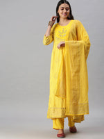 Women's Yellow Printed Kurta Sets-SG03-Yellow