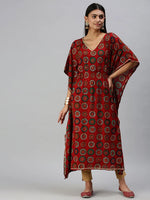 Women's Red Printed Kaftan Kurta-GW2334-Red