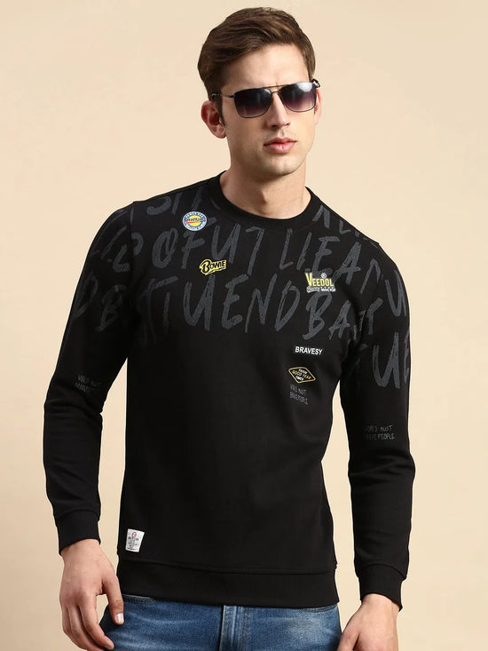 Men Black Printed Casual Sweatshirt-BP-1434-Black