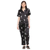 Smarty Pants Women's Silk Satin Black Color Penguin Printed Night Suit