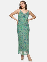 Floral Green Cowl Neck Slip Dress-17364