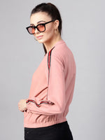 Women Solid Pink Round Neck Full Sleeve Jacket