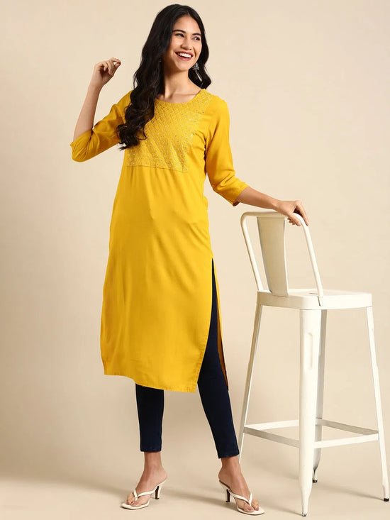 Women's Yellow Printed Straight Kurta-NJ-3159228-Yellow