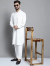 Men's White Cotton Solid Pathani Kurta with Salwar-JOKP-696White