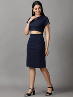 Women's Navy Blue Solid Bodycon Dress-DQ-16-842-Navyblue