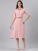 Women Peach Solid Shirt Dress-DF-4752-Peach