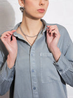 Women Light Blue Cotton Twill Oversized Shirt