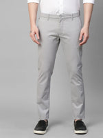 Genips Men's Cotton Stretch Caribbean Slim Fit Solid Light Grey Trousers