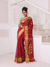 Maroon Cotton Saree With Zari Borders-MA64BCT401190053