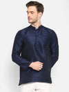 Hangup Men Standard Solid Men's Indian Wear-Navy_Dupion_Patch_ShortKurta