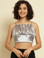 Grey Satin Party Crop Top