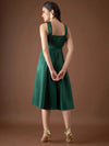 Draped neck midi dress in Green Color