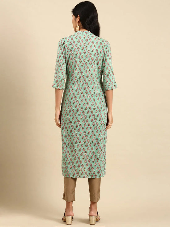 Women's Green Printed Straight Kurta-GW-500-M-Seagreen