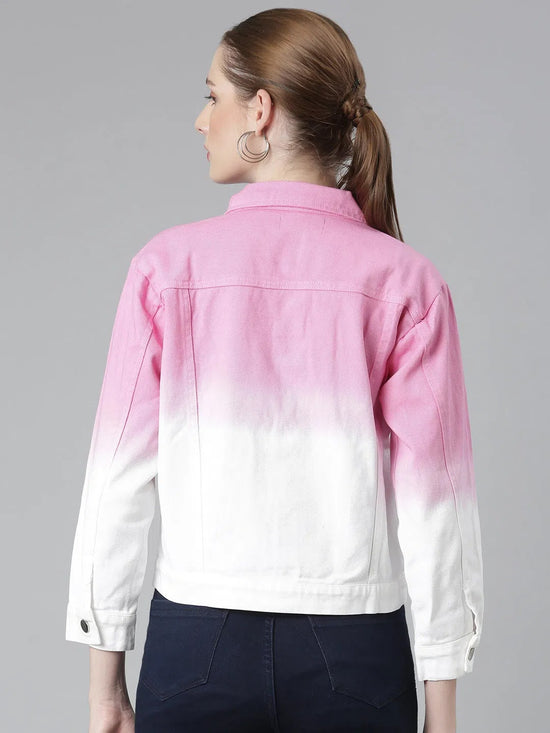 Women Pink Ombre Denim Jacket-AE-0003-Pink