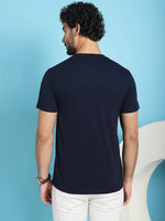 Venitian Men Printed Round Neck Navy Cotton T-Shirt