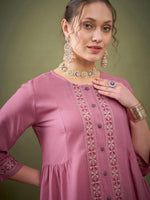 Women Pink Front Embroidered Shirt With Palazzos