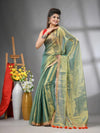 Pistachio Green Shimmer Tissue Saree With Gota Patti Borders-MA62TIS33990014