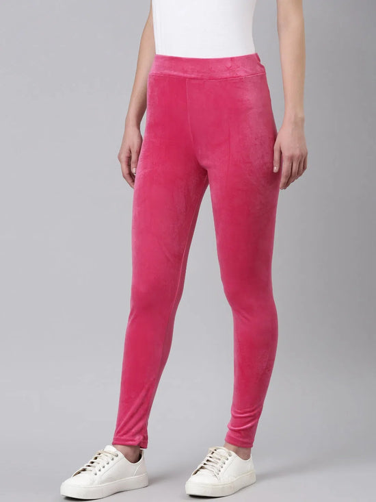 Women Pink Solid Leggings-AN-71-Pink