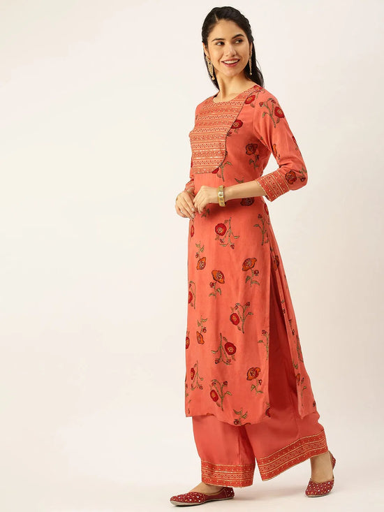 Women's Orange Printed Kurta Sets-GW-2400-Rust